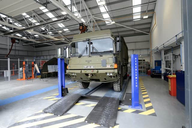 The new vehicle workshop will service large military trucks.