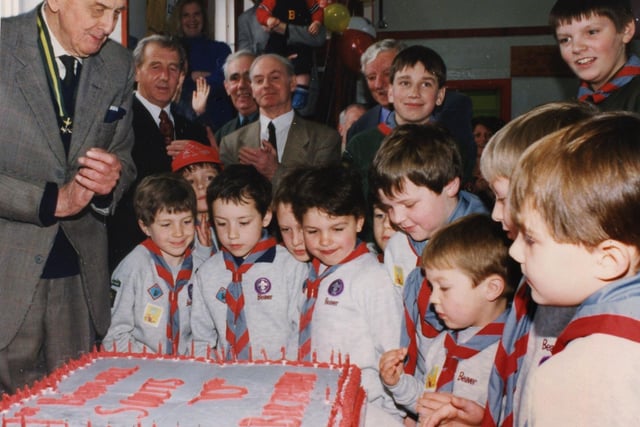 The Duke of Devonshire helping Bradwell Scouts celebrate their 70th birthday in 1998,