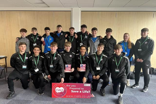 Chesterfield FC academy players pictured after first aid training session delivered by CSALS