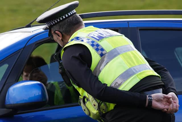 A Police Officer from North Yorkshire Police reinforces the importance of social distancing (Photo by Ian Forsyth/Getty Images)