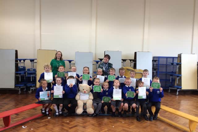 Pupils at Inkersall Primary Academy pictured after completing their Mini First Aid workshop as part of Savlon’s First Aid for Life campaign
