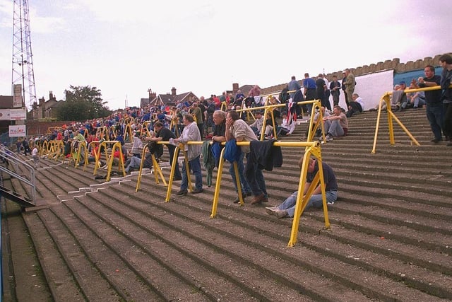 Fans on the terraces of the old 'Recreation Ground' during the Nationwide League Division Three match between Chesterfield and Macclesfield Town.