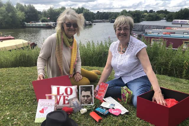 Sue Horridge and her best friend Yvette Brown with Michael Bublé's hat and assorted items which they exchange on Valentine's Day