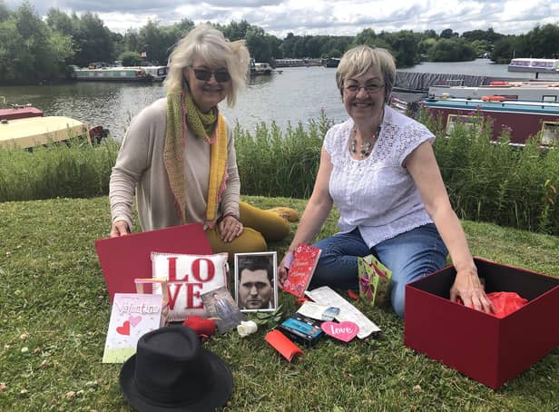 Sue Horridge and her best friend Yvette Brown with Michael Bublé's hat and assorted items which they exchange on Valentine's Day