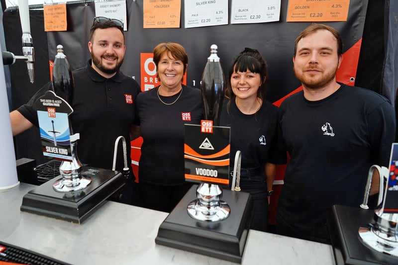 Olly Ford, Gillian, Leanne Jackson and Alex Mercer from OSS brewery serve visitors to the Rail Ale festival.