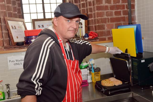 Shaun Jones, Gussie's Kitchen volunteer and joint-chairman, hard at work in the kitchen.
