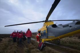 A Peak District walker was airlifted to hospital after an chance encounter with a small herd of cows left her with a ‘nasty open leg fracture’. Photo Edale Mountain Rescue