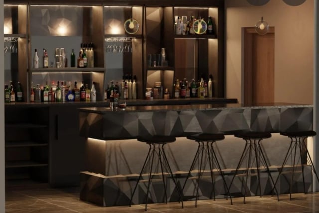 The bar area will be found on the lowest level with the gym, sauna, steam room and swim spa.