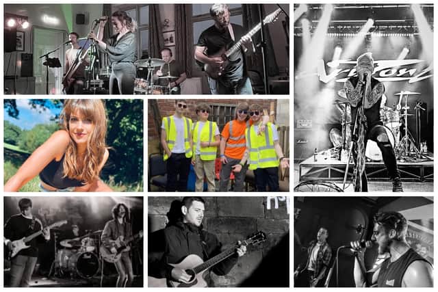 Replaced By Robots, Arizona, Escape Plan, Dan, Aspinall, The Scalettas, Angela Taylor (photo by Rachel Taylor) and Marsden, clockwise from top, are among the musicians who will be performing at Spadgerfest The Sequel at The Spotted Frog, Brampton, on September 3, 2022.