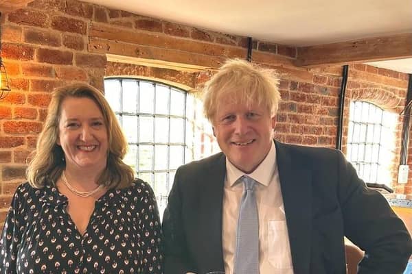 Sarah Dines MP and Boris Johnson MP during the latter’s visit to Derbyshire.