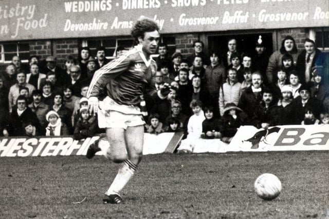Alan Birch runs with the ball during a match on February 21st 1981. He went on to play 122 times for Spireites during two separate spells. He left Chesterfield to join Wolves in 1981 before returning to Saltergate two seasons later.