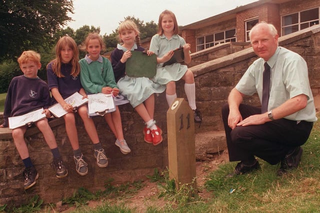 Pupils from Totley Primary School with head teacher Martin Bierton at one  of the wildlife nature trail points in the School grounds on Sunnyvale Road, Totley back in 1999. Left to right are, Alex Cooper, 9, Helen Aspinall, 9, Natalie Booth, 9, Lauren Bartolomew, 9 and Emma Goodliffe, 8.