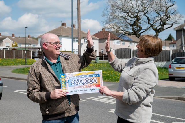 William and Dorcas Austin scooped £60,00. Dorcas said: “I thought all the winners were actors, I really did. We didn’t think we’d win.
“I’m super-duper excited.
“We’re going to go out for tea and have a great big steak.
And the dog is going to get spoiled too!”