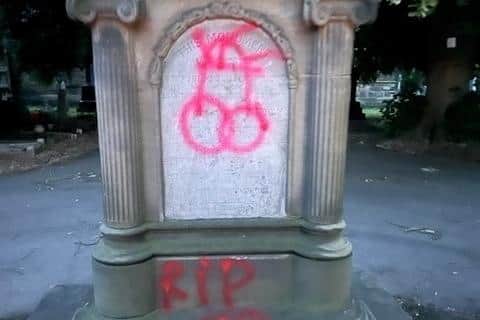 Police are investigating after the graffiti appeared on the war memorial