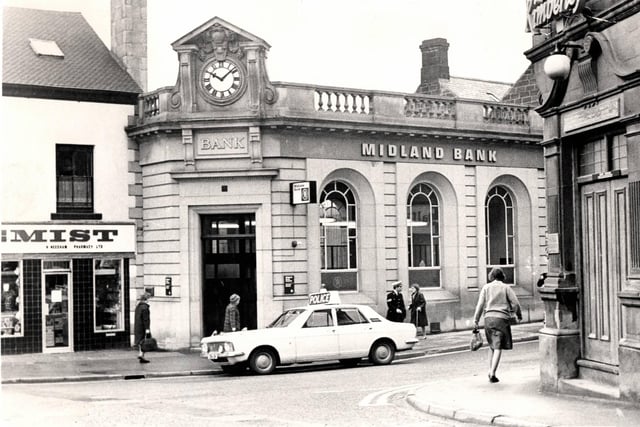Police keeping a watch after a bank robbery in 1970, at Midland Bank, Dale Road, Matlock.