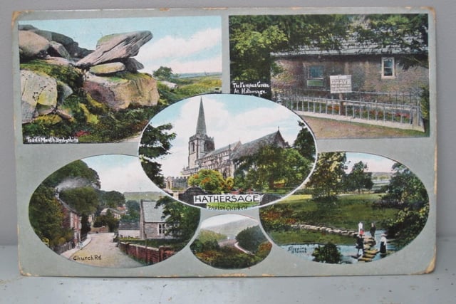 A lovely montage postcard featuring Hathersage.