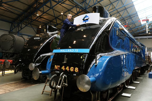 In 2013 Simon Holroyd engineering co-ordinator at the National Railway Museum in York  attached the Mallard 75 signs to the famous steam locomotive, as the museum lauched the 75 day countdown to the celebrations  of the 75th anniversary  of Mallard breaking the world steam speed record