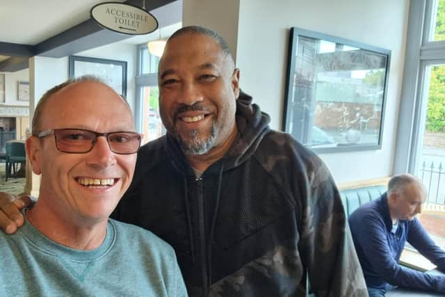 David Bingham at the Wetherspoons The Prense Well in Heswall 28th June 2022 with John Barnes.