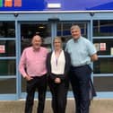 Pictured: Adrian Evans (left), Former Chair of Belper Leisure Centre, Bernard Murphy (right), Board Member, and Rachael Vickers (middle), Belper Leisure Centre Manager.