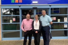 Pictured: Adrian Evans (left), Former Chair of Belper Leisure Centre, Bernard Murphy (right), Board Member, and Rachael Vickers (middle), Belper Leisure Centre Manager.