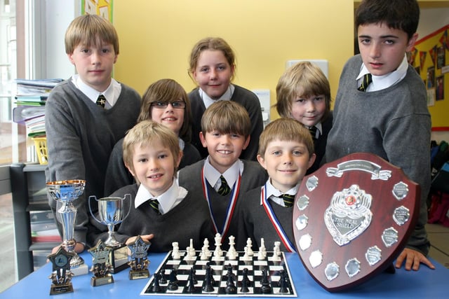 Walton & Holymoorside school chess team  pictured are Harrison Juhasz, Ben Duncan, George Cleaver, Harrison Dart, Sam Archer-Thomas, Barney Newman, Jack Berry, Rosie Nieder in 2011