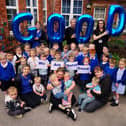 Children and staff at Early Birds Day Nursery in Shirebrook celebrate their good Ofsted rating.