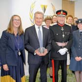Rick Willmott collects a King’s Award for Enterprise from Hertfordshire’s Lord-Lieutenant Robert Voss for Promoting Opportunity.j