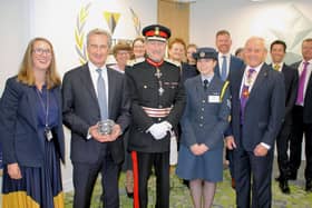 Rick Willmott collects a King’s Award for Enterprise from Hertfordshire’s Lord-Lieutenant Robert Voss for Promoting Opportunity.j