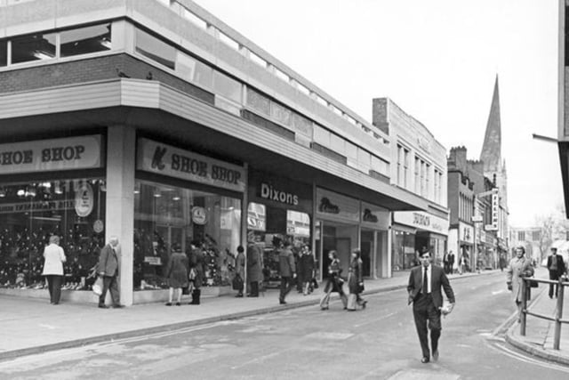 This shot of Buirlington Street in around 1978 shows K Shoes and Dixons as well as Burtons.