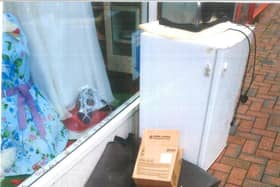The fly-tipped rubbish pictured outside UK Chicken and Pizza in Heanor last June