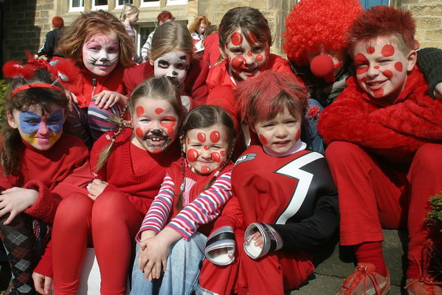 Pupils at Pilsley Primary School on Red Nose Day 2007.