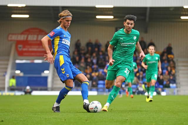 Joe Quigley pictured in action against AFC Wimbledon.