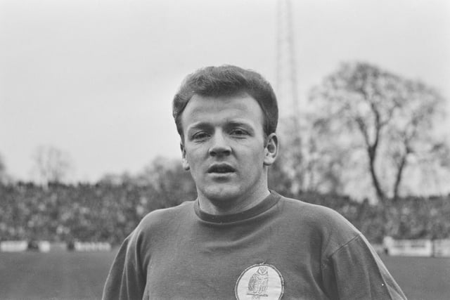 A black and white photo of Leeds United legend Billy Bremner taken in 1968.