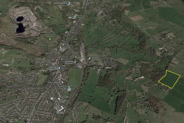 The site of the proposed new reservoir, outlined in yellow, to the east of Wirksworth. (Image: Google)