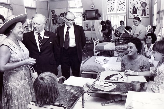 Princess Margaret is pictured visiting the children's hospital in July 1976.