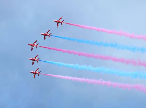 The Red Arrows will be appearing in the skies above Derbyshire this evening ahead of the Commonwealth Games opening ceremony. (Photo by Clive Rose/Getty Images)
