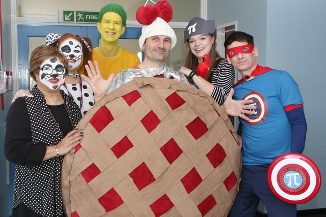 Brookfield School Pi Day, Maths Dept staff in Pi themed fancy dress in 2019