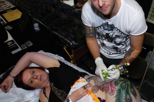 Pictured at the Sheffield Tattoo Convention were Matt Hart who gave Rachael Odunze a peacock tattoo in the Japanese style in 2010