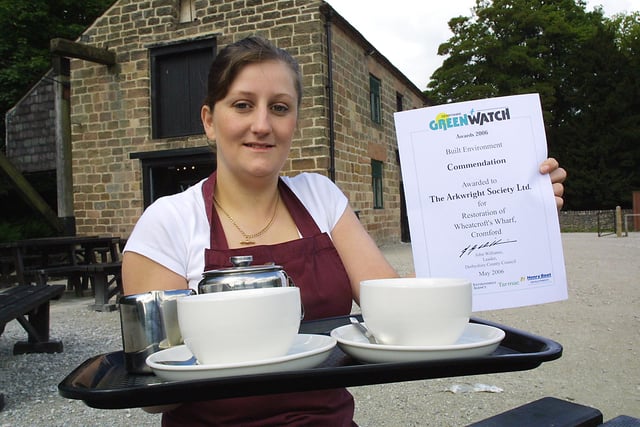 Supervisor of the Wheatcroft Cafe and Wildlife Shop and member of the Awkwright Society Nichola Waller with the Greenwatch commendation certificate they received for the development of the wharf at Cromford Mill in 2006