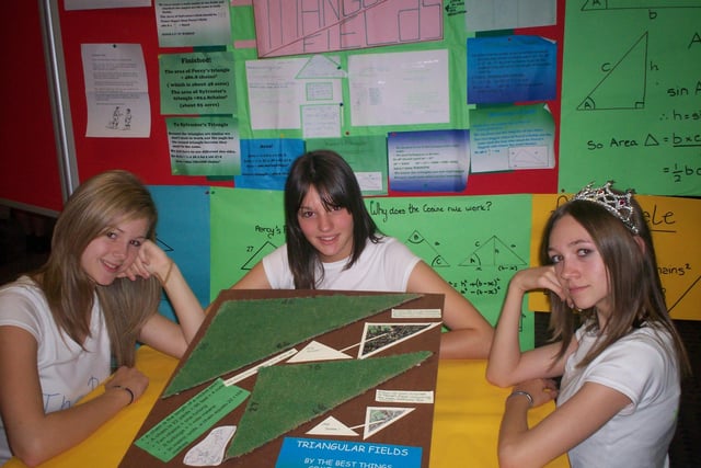 Pictured, left to right, are Brookfield Community School pupils Charlotte Hall, Jennie Nunn and Abbey Stevenson with their award-winning maths display in 2007.