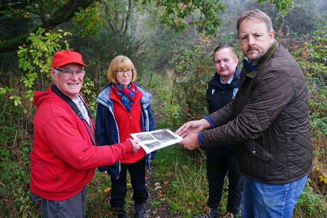 MP Toby Perkins and ramblers walked along the foothpaths to highlight  issues. In the picture Mel Hardy , Isabel McCormick , Craig Busby and Toby Perkins.