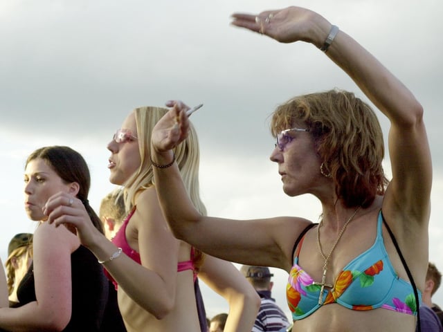 Dancing in the summer heat at the Radio One roadshow in 2002