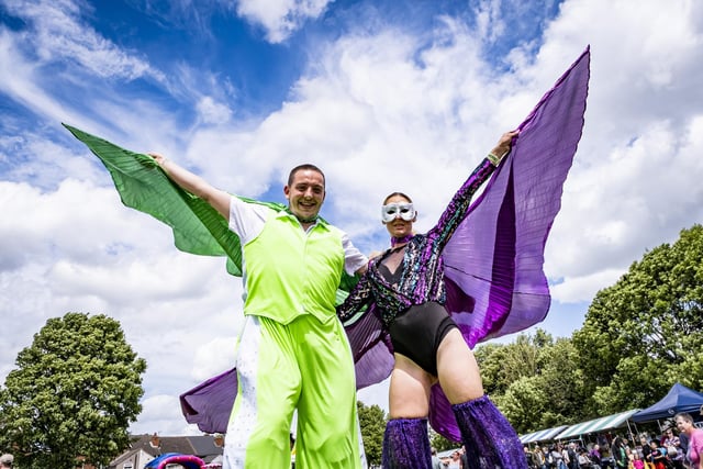 Platinum Events stilt-walkers were at the mercy of the windy weather on gala day.