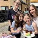 Charity cake sale on Codnor denby Lane organised by Sofia Blythin 11 and Cecilie Harrod 10 raised £380 for the Children in Gaza appeal.