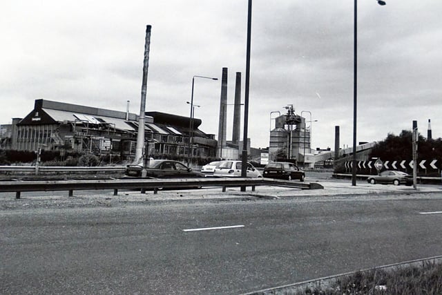 Dema Glass factory, seen from the A61 junction Chesterfield 200. The site was cleared to make way for the Tesco superstore and new Chesterfield FC stadium that stand there today.