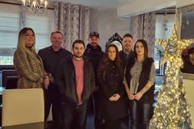 From left: Georgina Carlile, of Giraffe, Andrew Ingman, of Ingmans, Ricky Marples, of Pizza Pi, Matthew Brookes, of Storforth Lane Valeting, Sasha, of One to One Support Services, Matthew Rushton, of The Galleon Steakhouse and Lorna Williams, of The Blue Bell Inn