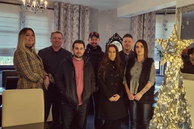 From left: Georgina Carlile, of Giraffe, Andrew Ingman, of Ingmans, Ricky Marples, of Pizza Pi, Matthew Brookes, of Storforth Lane Valeting, Sasha, of One to One Support Services, Matthew Rushton, of The Galleon Steakhouse and Lorna Williams, of The Blue Bell Inn