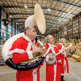 A band performed festive songs at Amazon's depot near Chesterfield.