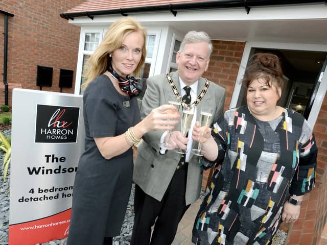 Harron Sales Executive Adele Hill, Councillor Martin Thacker, and Helen Robinson, Senior Sales Manager for Harron Homes North Midlands