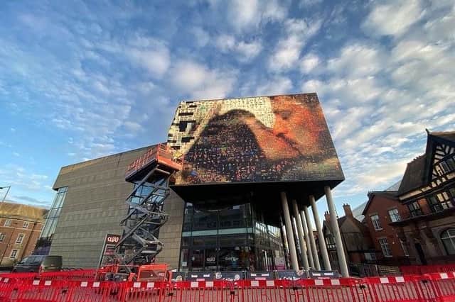 Lovers, the photo mosaic which wraps QUAD in Derby. Photo by Luisa Magdalena and Nahuel Alfonso .